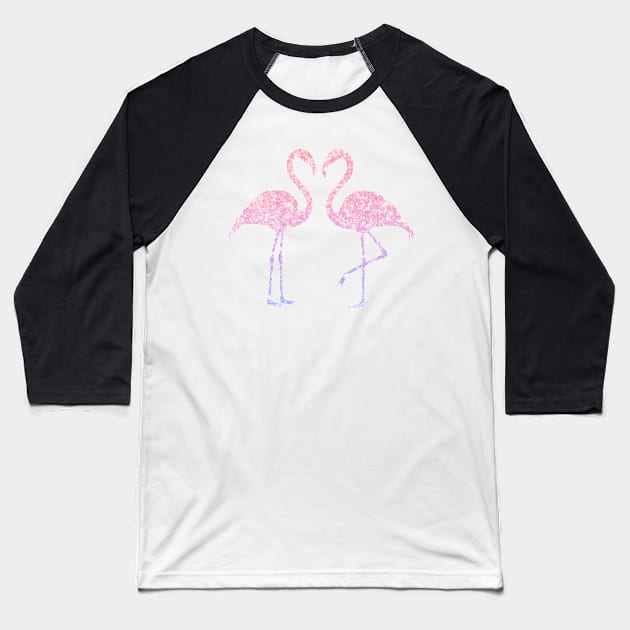 Light Pink Purple Ombre Faux Glitter Flamingos Silhouette Baseball T-Shirt by Felicity-K